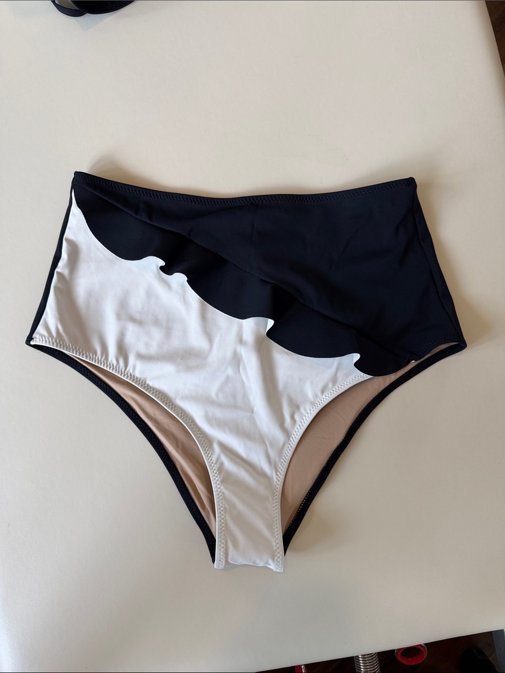 High-Waist Colorblock Ruffle Bikini Bottoms - Black & White